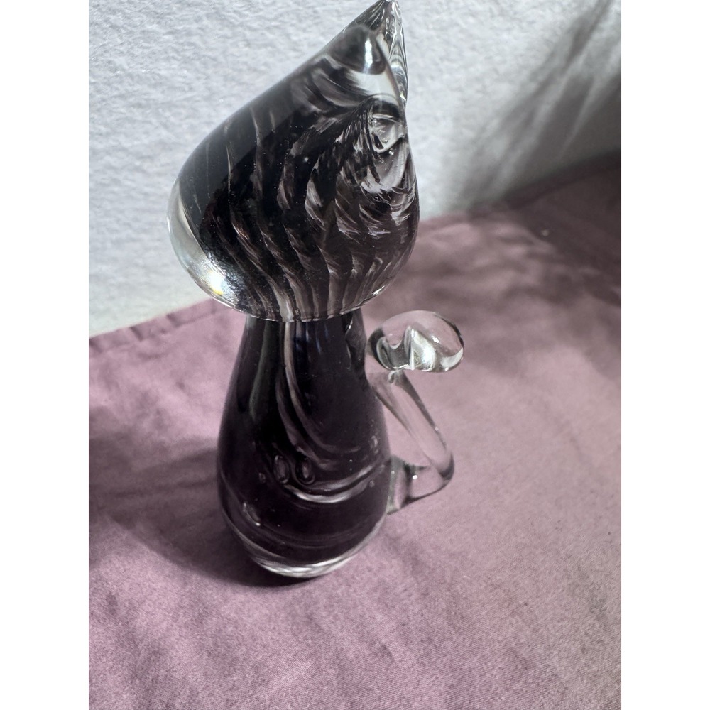 CATHERINE LABONTĖ Quebec‎ Art Glass Cartoon Cat 4." Tall. Purple. - Picture 5 of 16